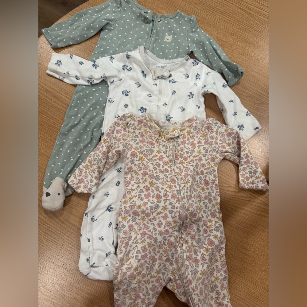 Carter's Floral and Polka Dot Footies Set - Green, White, Pink